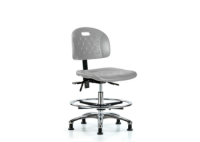 Newport Industrial Polyurethane Chair Chrome - Medium Bench Height with Chrome Foot Ring & Stationary Glides in Gray Polyurethane HPMBCH-CR-T0-A0-CF-RG-GRY